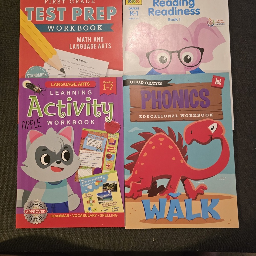 Lot of 4 Workbooks K, 1 & 2 Reading Phonics Math Language Homeschool